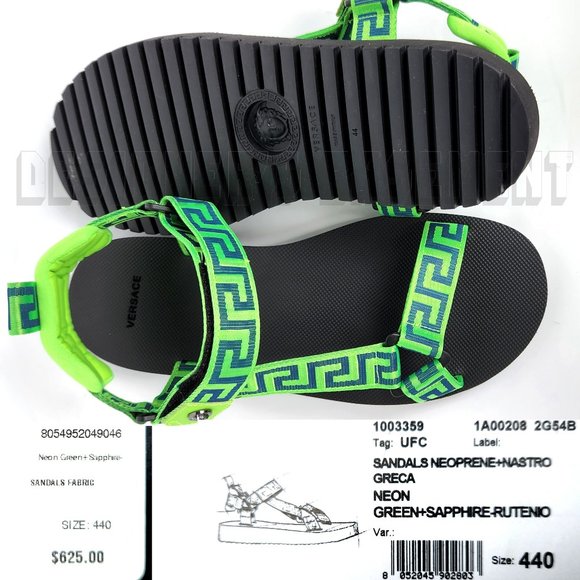 VERSACE neon green 41 EU - 8 US Greca canvas MEDUSA stud neoprene black Sandals